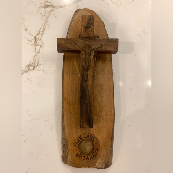 Vintage Crucifix Jesus Holy Land Cross Carved Olive Wood Nazareth Mid Century - Picture 2 of 8